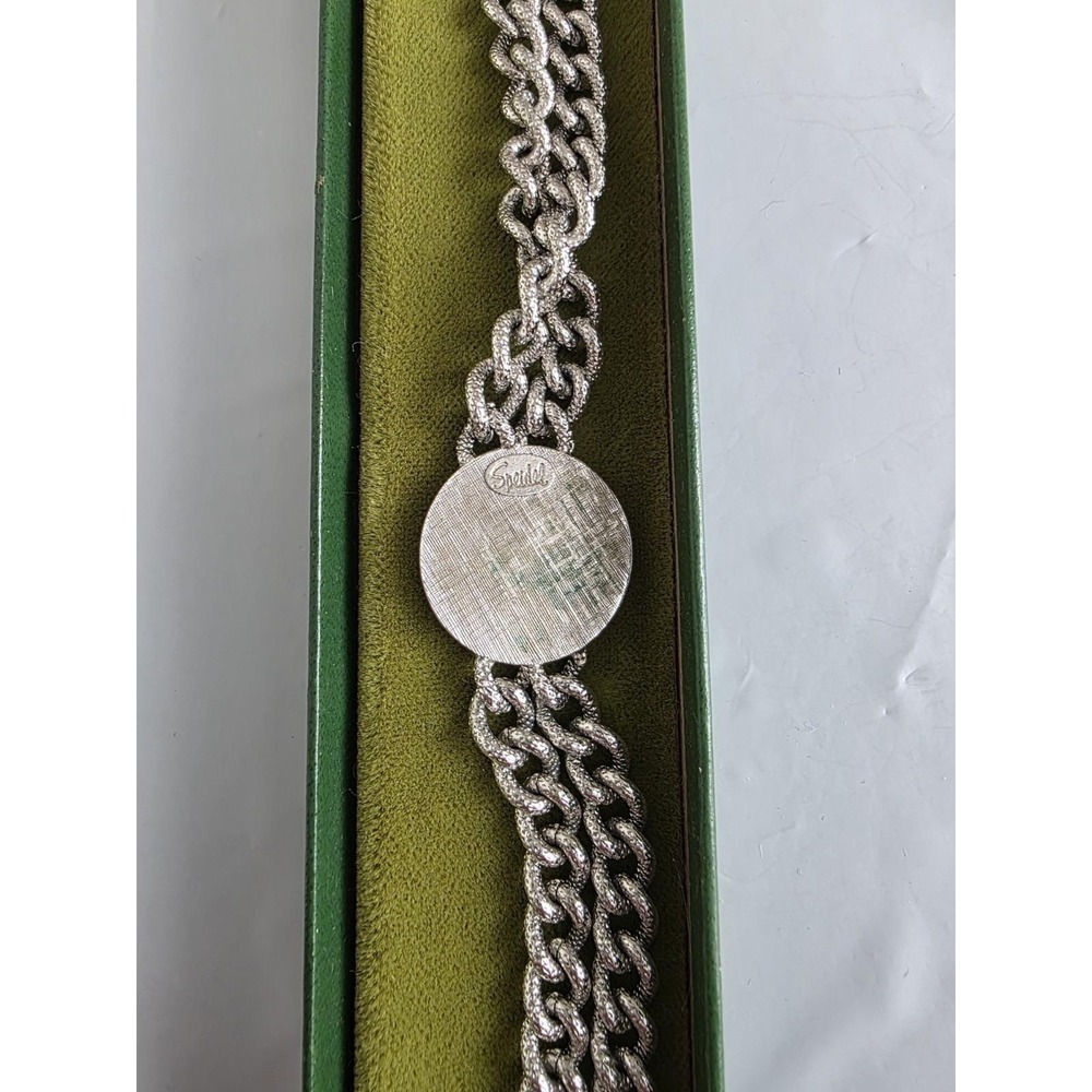 Vintage Speidel Rhodium Double Chain Bracelet Monogram F Box 1950s USA